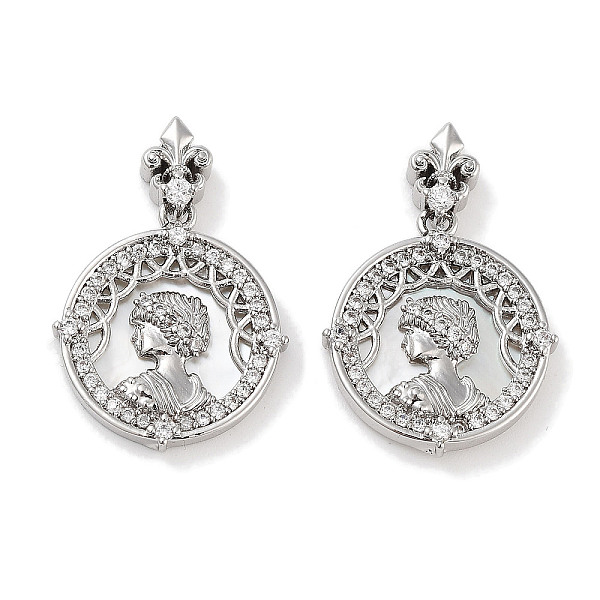 

PandaHall Brass Micro Pave Cubic Zirconia Pendants, with Shell, Flat Round with Women Charms, Platinum, 18.5x17x3mm, Hole: 1.6mm Brass+Cubic..., White