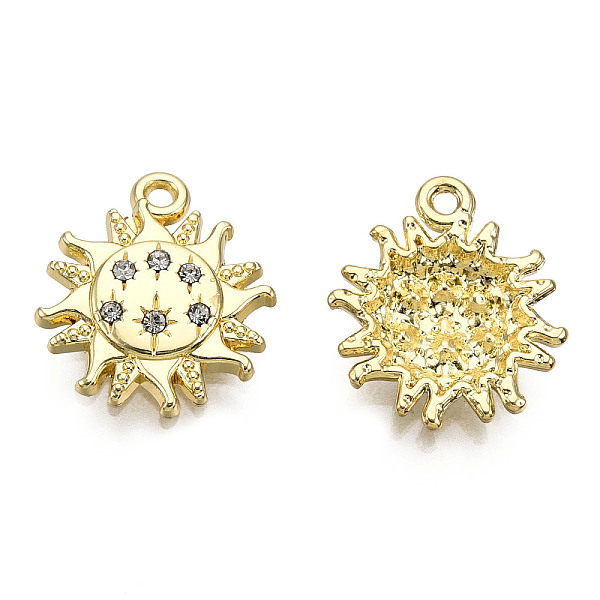 

PandaHall Rack Plating Alloy Pendants, with Crystal Rhinestone, Cadmium Free & Nickel Free & Lead Free, Sun, Light Gold, 16.5x15x2.5mm, Hole..., Clear