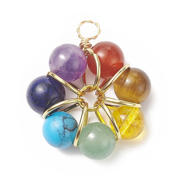 

PandaHall 7 Chakrs Gemstone Copper Wire Wrapped Pendants, Flower Charms with Mixed Stone, Light Gold, 32.5x28x10mm, Hole: 4mm Mixed Stone...