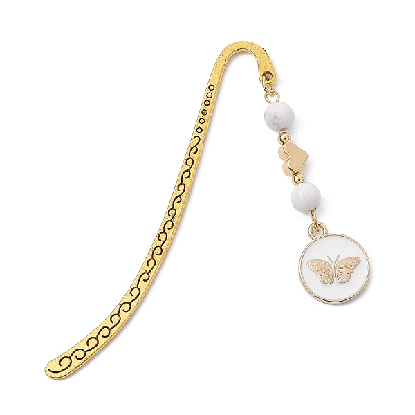 

PandaHall Natural Howlite Bookmarks, Butterfly Pendant Bookmark, Alloy Hook Bookmark, 84mm, Pendant: 46x15x6mm Howlite Butterfly