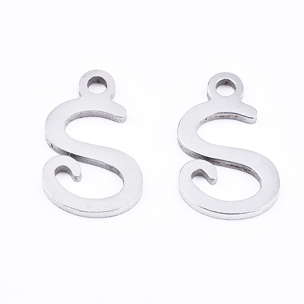 

PandaHall 201 Stainless Steel Charms, Laser Cut, Alphabet, Stainless Steel Color, Letter.S, 12x7x1mm, Hole: 1.4mm Stainless Steel Letter S