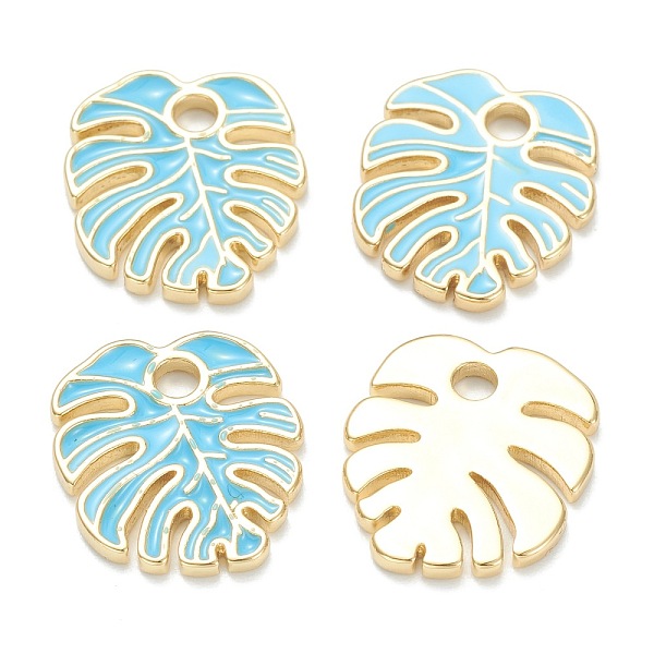 

PandaHall Brass Enamel Pendants, Real 18K Gold Plated, Long-Lasting Plated, Leaf, Light Sky Blue, 18x16x1.5mm, Hole: 2.5mm Brass+Enamel Leaf