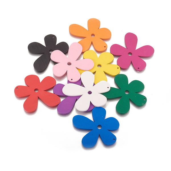 

PandaHall Wood Big Pendants, Flower, Dyed, Mixed Color, 57x56x2mm, Hole: 2mm Wood Flower Multicolor