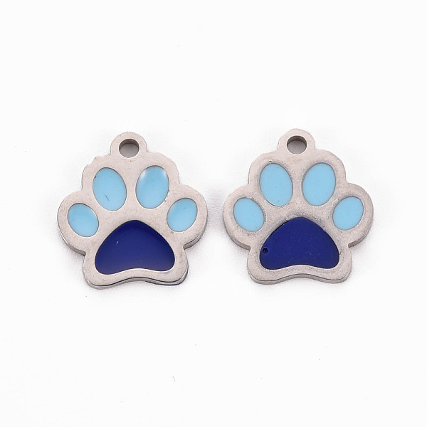 

PandaHall 304 Stainless Steel Enamel Charms, Stainless Steel Color, Dog Paw Prints, Dark Blue, 13x12x1mm, Hole: 1.5mm Stainless Steel+Enamel...