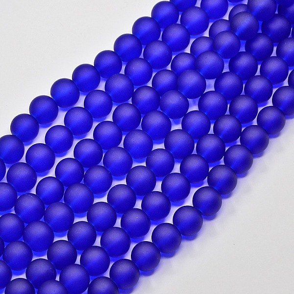 

PandaHall Transparent Glass Bead Strands, Frosted, Round, Blue, 4mm, Hole: 1.1~1.6mm, about 200pcs/strand, 31.4 inch Glass Round Blue