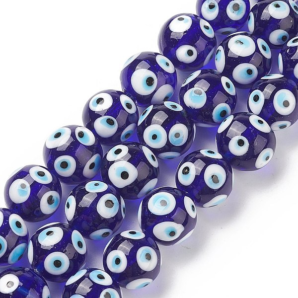 

PandaHall Handmade Evil Eye Lampwork Beads Strands, Round, Blue, 15.5x14.5mm, Hole: 1.5mm, about 10pcs/strand, 5.98 inch(15.2cm) Lampwork...