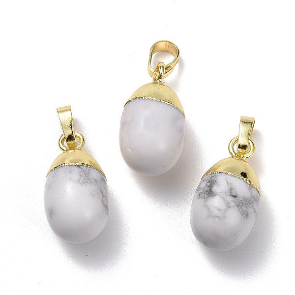 

PandaHall Natural Howlite Pendants, with Golden Brass Findings, Oval, 18.5x9.5mm, Hole: 3.5x6.5mm Howlite Oval