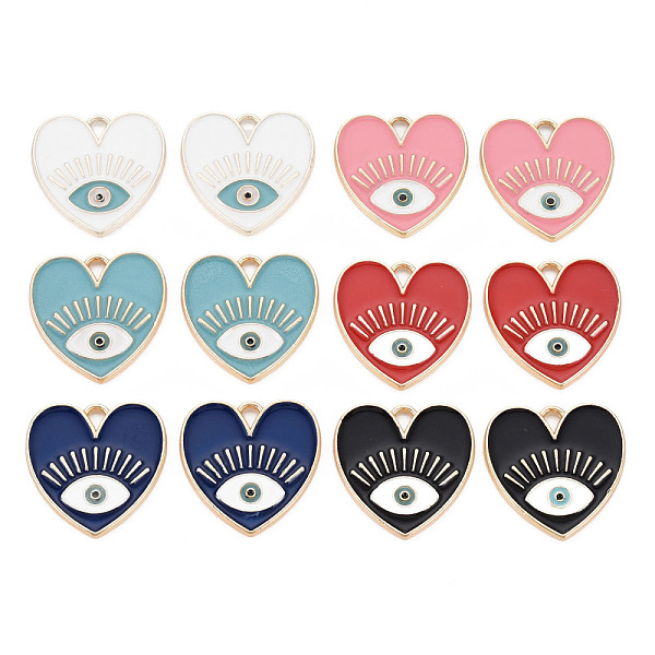 

PandaHall Rack Plating Alloy Enamel Pendants, Cadmium Free & Nickel Free & Lead Free, Heart with Eye, Light Gold, Mixed Color, 20x20x2mm..., Multicolor