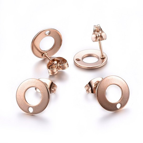 

PandaHall Ion Plating(IP) 304 Stainless Steel Stud Earring Findings, with Loop & Earring Backs, Flat Round, Rose Gold, 10x1mm, Hole: 1.5mm...