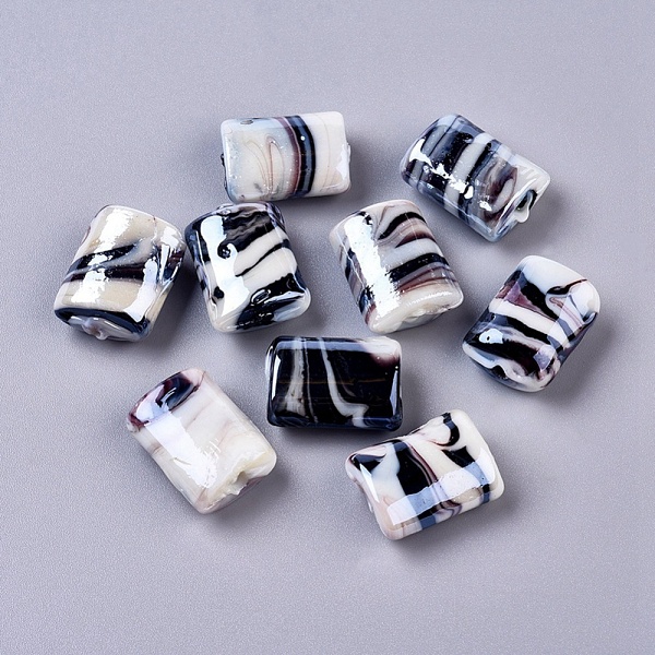

PandaHall Handmade Lampwork Beads, Pearlized, Rectangle, Black, 20x15x8mm, Hole: 2mm Lampwork Rectangle Black