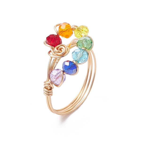 

PandaHall Colorful Glass Teardrop Finger Ring, Brass Wire Wrap Finger Ring, Light Gold, Inner Diameter: 19mm Glass Teardrop