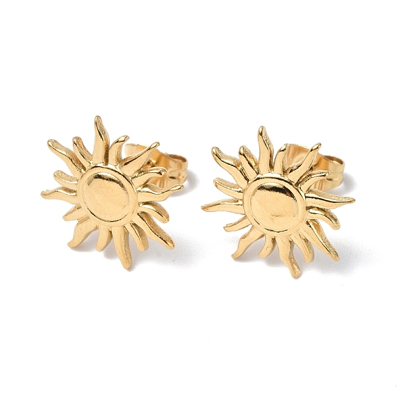 

PandaHall Ion Plating(IP) 304 Stainless Steel Sun Stud Earrings for Women, Real 18K Gold Plated, 14.5mm, Pin: 0.7mm 304 Stainless Steel Sun