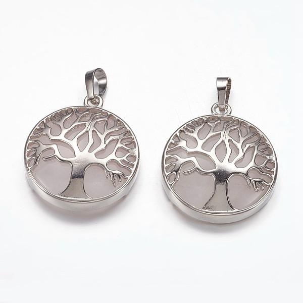 

PandaHall Natural Rose Quartz Pendants, with Brass Finding, Flat Round with Tree of Life, Platinum, 31x27x6mm, Hole: 5x8mm Rose Quartz Flat...