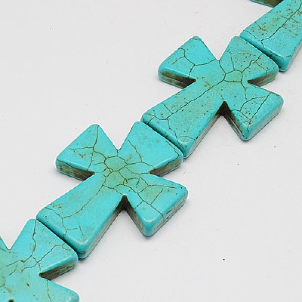 

PandaHall Synthetic Turquoise Beads Strands, Dyed, Cross, Turquoise, 35x30x7mm, Hole: 1mm, about 98pcs/1000g Synthetic Turquoise Cross Green