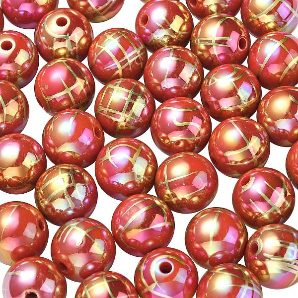 

PandaHall UV Plating Rainbow Iridescent Acrylic Beads, Drawbench, Round, FireBrick, 15.5x15mm, Hole: 2.7mm Acrylic Round Red