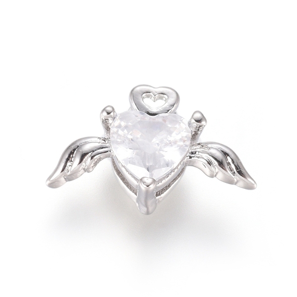 

PandaHall Brass Micro Pave Cubic Zirconia Pendants, Flying Heart, Clear, Platinum, 8x14x4.5mm, Hole: 1.5mm Brass+Cubic Zirconia Heart Clear