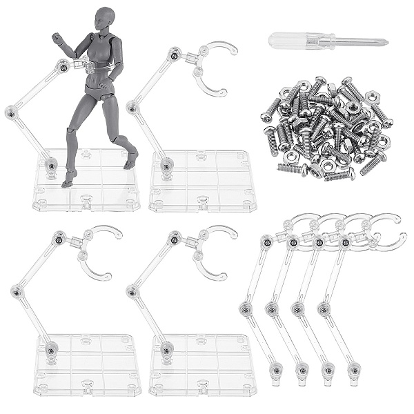PandaHall SUPERFINDINGS Plastic Humanoid Stand Support, with Iron Screws & Nuts & Steel Cross Screwdriver, Clear, 9.3x7.3x0.5cm Plastic...