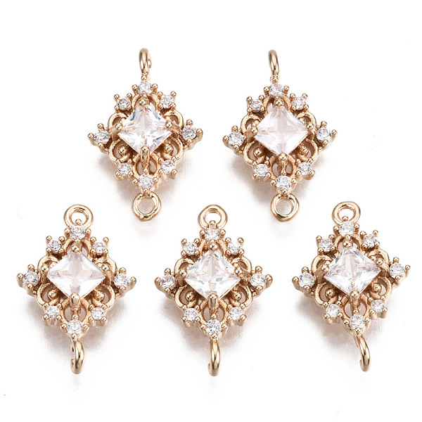 

PandaHall Brass Micro Pave Cubic Zirconia Links Connectors, Long-Lasting Plated, Rhombus, Light Gold, Clear, 17x11x4mm, Hole: 1.2mm...