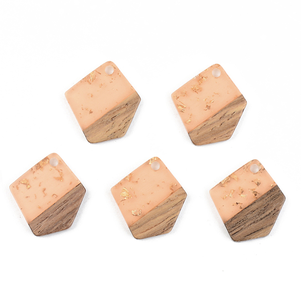 

PandaHall Transparent Resin & Walnut Wood Pendants, with Foil, Polygon, Light Salmon, 21x18.5x3mm, Hole: 2mm Resin+Wood Polygon Red