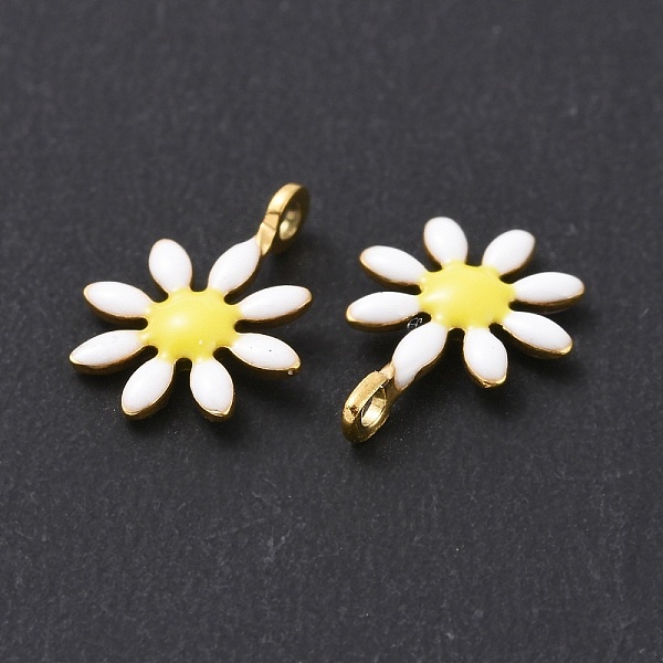 

PandaHall Ion Plating(IP) 304 Stainless Steel Charms, with Enamel, Golden, Flower, White, 10x7.5x2mm, Hole: 1mm Stainless Steel+Enamel...