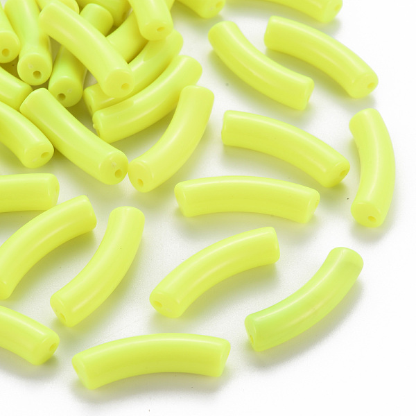 

PandaHall Opaque Acrylic Beads, Curved Tube, Green Yellow, 32x9.5x8mm, Hole: 1.8mm, about 330pcs/500g Acrylic Tube