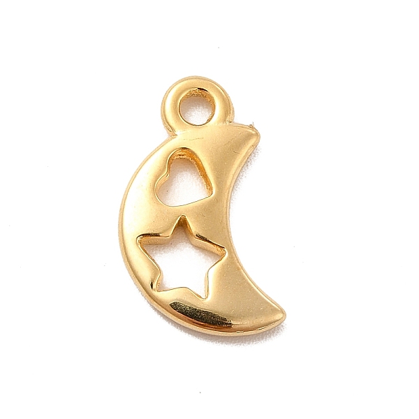 

PandaHall Ion Plating(IP) 304 Stainless Steel Pendants, Hollow, Moon with Heart & Star, Real 18K Gold Plated, 17.5x10x2mm, Hole: 1.8mm 304...