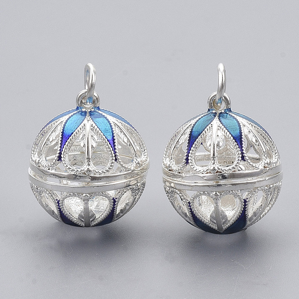 

PandaHall Rack Plating Brass Cage Pendants, For Chime Ball Pendant Necklaces Making, with Enamel and Iron Jump Rings, Hollow Round with...