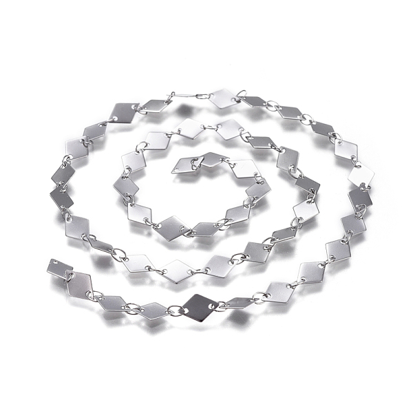 

PandaHall 304 Stainless Steel Link Chains, Soldered, Rhombus, Stainless Steel Color, 8.5x6x0.2mm 304 Stainless Steel