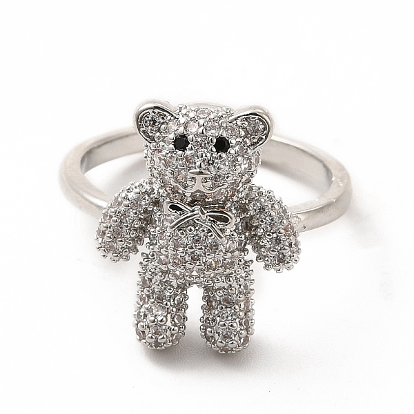 

PandaHall Cubic Zirconia Bear Open Cuff Ring, Golden Brass Jewelry for Women, Platinum, Inner Diameter: 17mm Brass+Cubic Zirconia Clear
