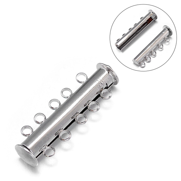 

PandaHall 5-Strands 10-Holes Tube Brass Magnetic Slide Lock Clasps, Nickel Free, Platinum, 30x10x7mm, Hole: 2mm Brass
