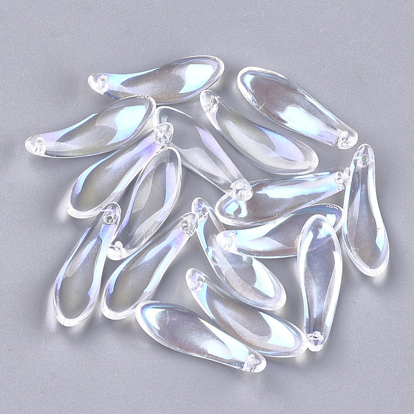 

PandaHall Transparent Glass Pendants, AB Color Plated, Leaf, Clear AB, 26x8.5x3.5mm, Hole: 0.5mm Glass Leaf White