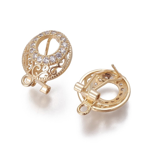 

PandaHall Brass Micro Pave Cubic Zirconia Stud Earring Findings, French Clip Earrings, with Loop, Flat Round, Golden, 18.5x15x11.5mm, Hole..., Clear