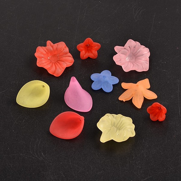 

PandaHall Mixed Color Transparent Acrylic Beads, Frosted, Flower Bead Caps, about 9.5~62mm in diameter, 4~24mm thick, hole: 1~5mm Acrylic..., Multicolor
