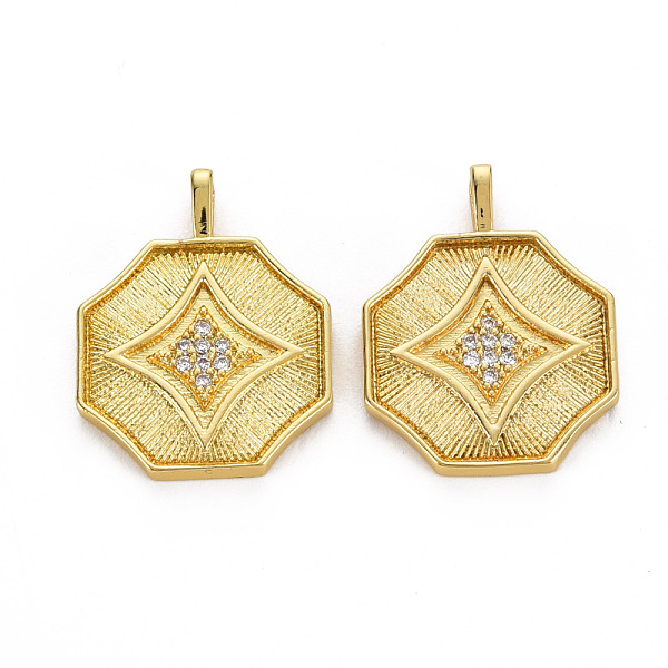

PandaHall Brass Micro Pave Cubic Zirconia Pendants, Cadmium Free & Nickel Free & Lead Free, Octagon, Real 16K Gold Plated, 19x15x3.5mm, Hole..., Clear