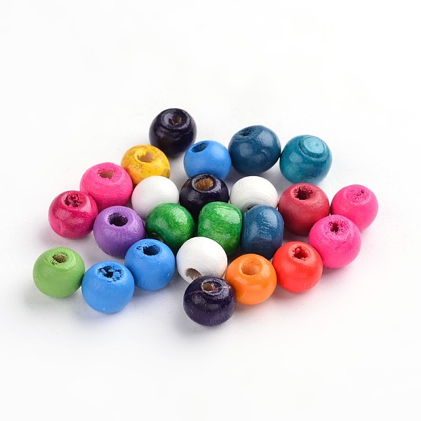 PandaHall Dyed Natural Wood Beads, Round, Nice for Children's Day Gift Making, Lead Free, Mixed Color, 8mmx7mm, hole: 3mm, about...