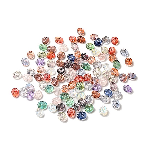 

PandaHall Transparent Glass Beads, Oval with Flower Pattern, Mixed Color, 18x15x8mm, Hole: 1.2mm Glass Oval Multicolor