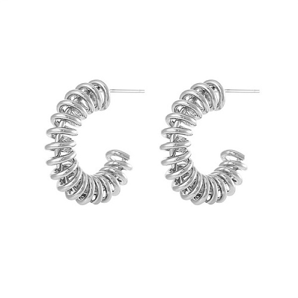 

PandaHall 304 Stainless Steel Wire Wrap Spiral Stud Earrings, Half Hoop Earrings, Stainless Steel Color, 27.3x7mm 304 Stainless Steel Ring