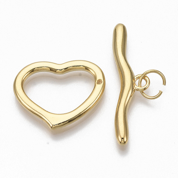 

PandaHall Brass Toggle Clasps, with Jump Rings, for DIY Jewelry Making, Heart, Nickel Free, Real 18K Gold Plated, Heart: 9.5x24x2.5mm, Hole...
