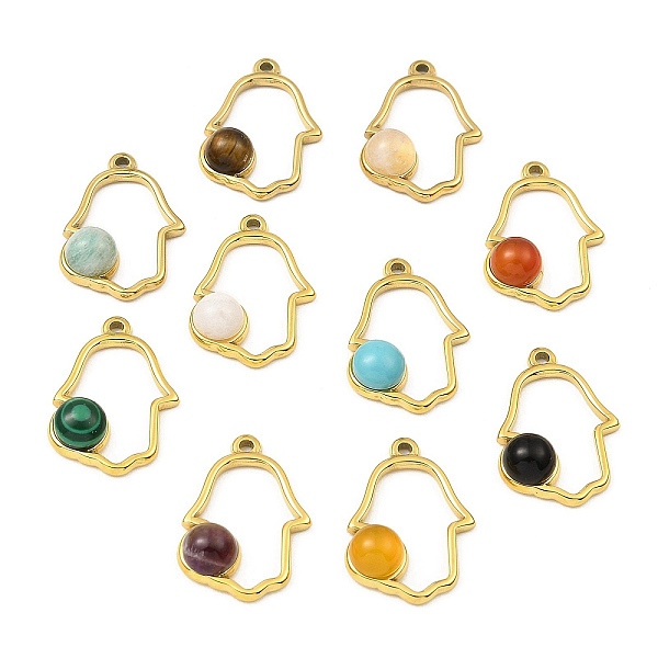 

PandaHall Natural & Synthetic Mixed Gemstone Pendants, Ion Plating(IP) 316 Stainless Steel Hamsa Hand Charms, Real 24K Gold Plated...