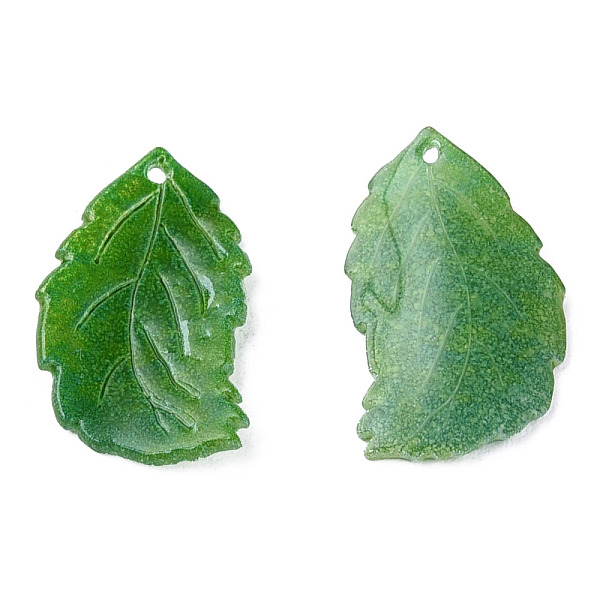 PandaHall Plastic Pendants, Leaf, Green, 19x11x2mm, Hole: 0.9mm Plastic Leaf Green