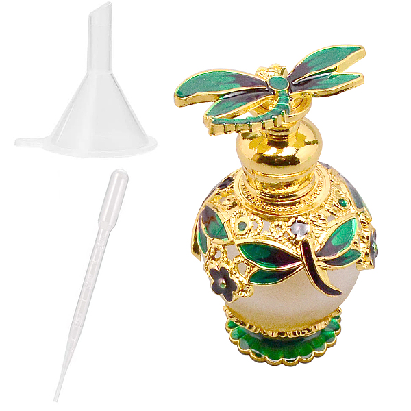PandaHall GORGECRAFT Dragonfly Decorative Glass Perfume Bottle Green Spray Atomizer Pump Refillable Glass Bottles Plastic Funnel Hopper...