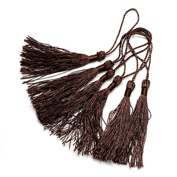 

PandaHall Polyester Tassel Decorations, Pendant Decorations, Coconut Brown, 130x6mm, Tassel: 70~90mm Polyester Brown