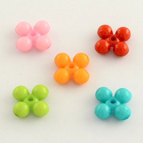 

PandaHall Opaque Acrylic Beads, Flower, Mixed Color, 11x11x4.5mm, Hole: 2mm, about 1670pcs/500g Acrylic Flower Multicolor