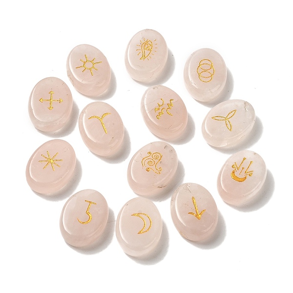 

PandaHall 13Pcs Natural Rose Quartz Rune Stone, Healing Stone for Reiki Balancing, Oval, Divination Supplies, 20.5x15x6mm Rose Quartz Oval