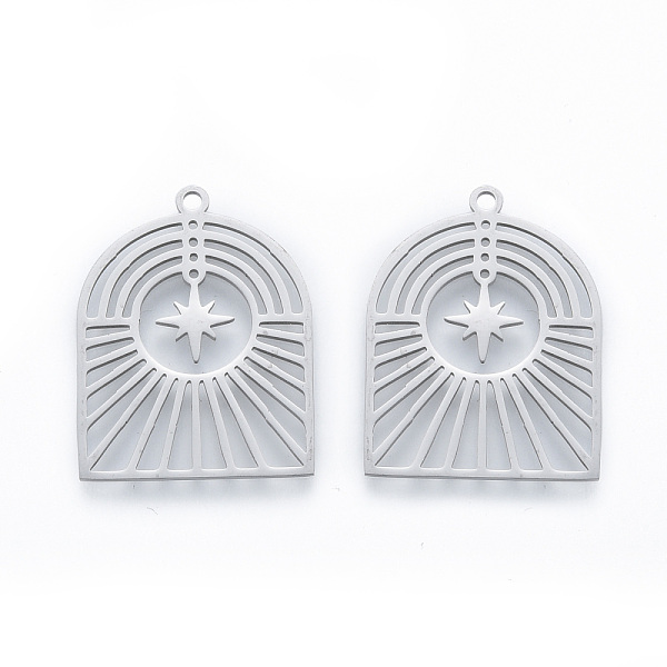 

PandaHall 201 Stainless Steel Pendants, Arch with Star, Stainless Steel Color, 27x21x1mm, Hole: 1.6mm 201 Stainless Steel Arch