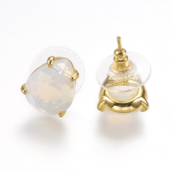 

PandaHall Opalite Stud Earrings, with Golden Tone Brass Findings, Faceted Teardrop, 13.5~14x10.5mm, Pin: 0.8mm Opalite