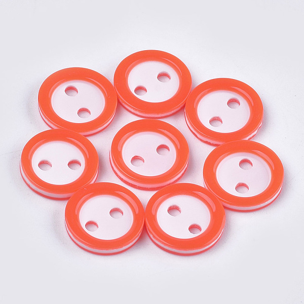 

PandaHall Resin Buttons, 2-Hole, Flat Round, Orange Red, 11x2mm, Hole: 1.8mm, about 1000pcs/bag Resin Flat Round Red