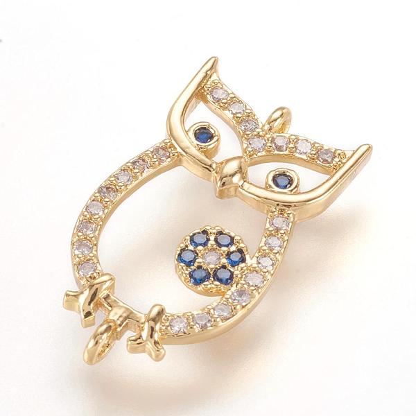 

PandaHall Brass Micro Pave Cubic Zirconia Links, Owl, Real 18K Gold Plated, 20x11x2mm, Hole: 1mm Brass+Cubic Zirconia Owl Clear