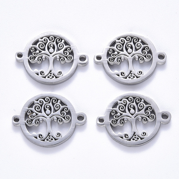 

PandaHall 201 Stainless Steel Links Connectors, Laser Cut, Flat Round with Tree of Life, Stainless Steel Color, 15x20x1.5mm, Hole: 1.2mm 201...