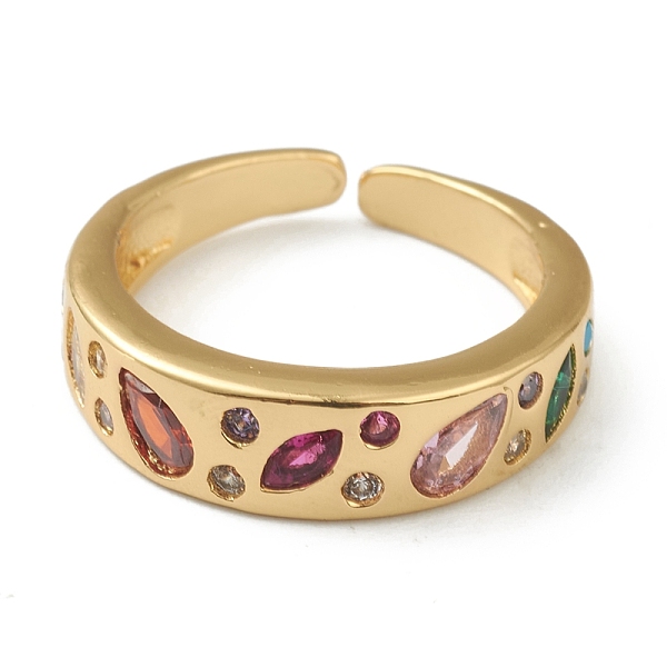 

PandaHall Brass Micro Pave Cubic Zirconia Cuff Rings, Open Rings, Colorful, Golden, US Size 5, Inner Diameter: 16mm Brass+Cubic Zirconia